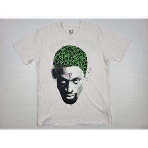 Vlone Dennis Rodman Cheetah Animal Print‎ Mens Large White Green Shirt